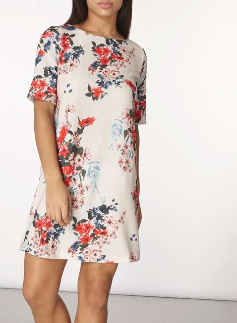 **Only Cream Short Sleeve Floral Shift Dress